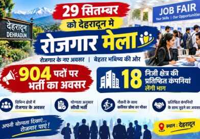 29 सितम्बर को देहरादून में रोजगार मेला, 904 पदों पर भर्ती का अवसर, 18 निजी क्षेत्र की प्रतिष्ठित कंपनियां लेंगी भाग